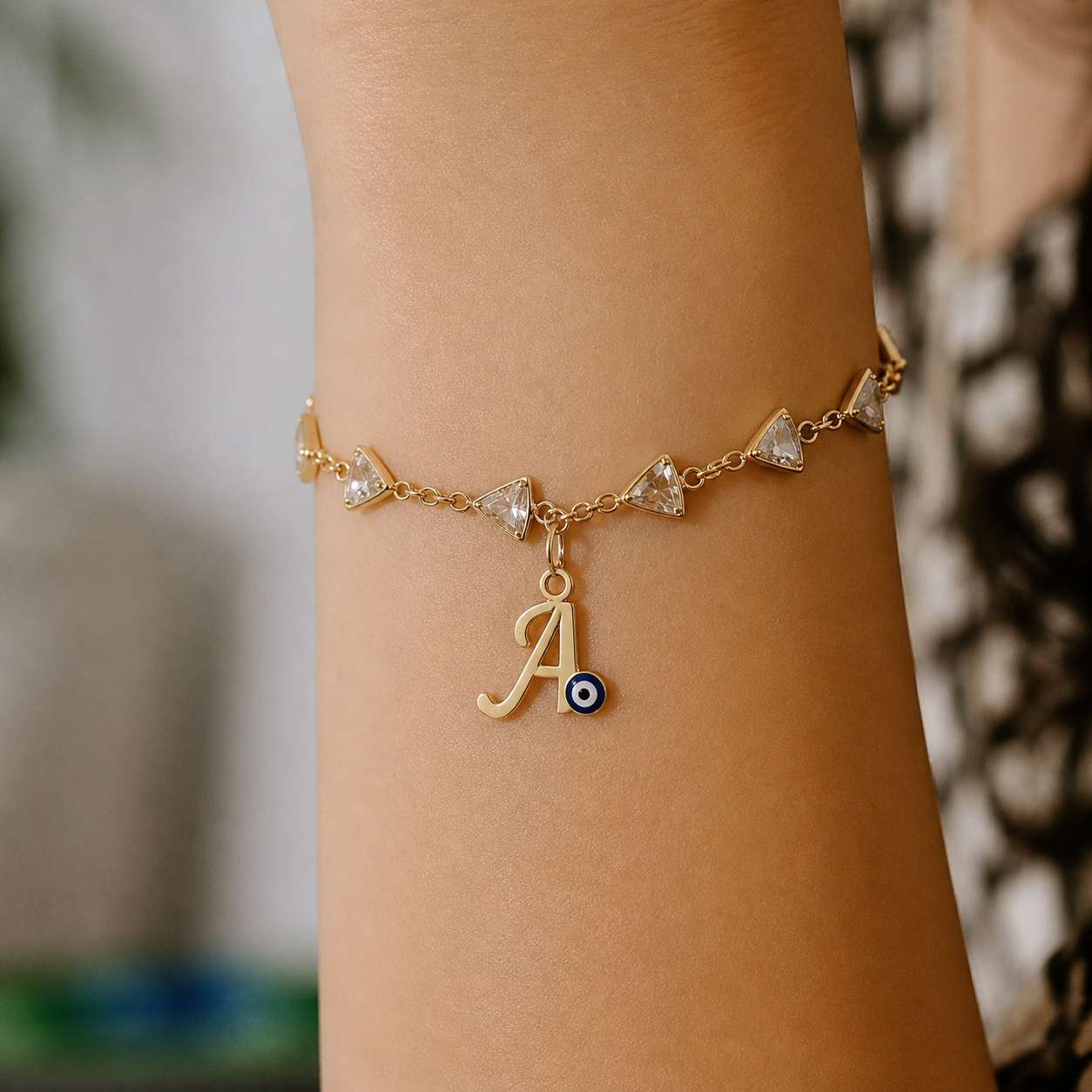 Name Initial Evil Eye AD Bracelet | All Letters Available
