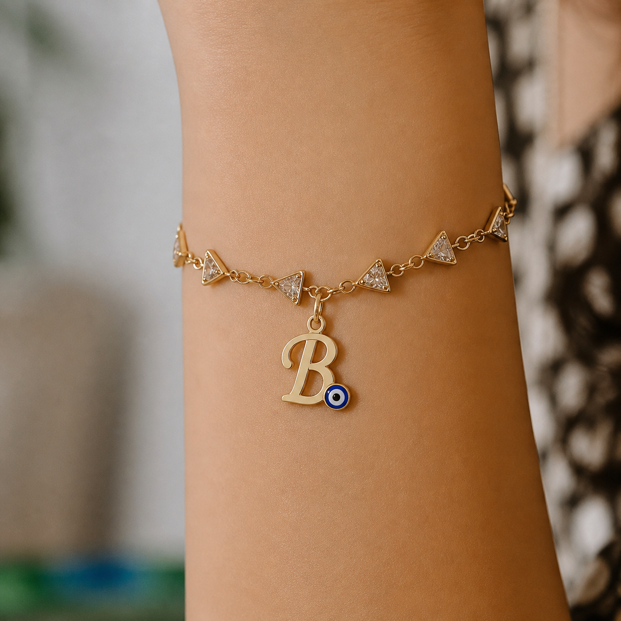 Name Initial Evil Eye AD Bracelet | All Letters Available
