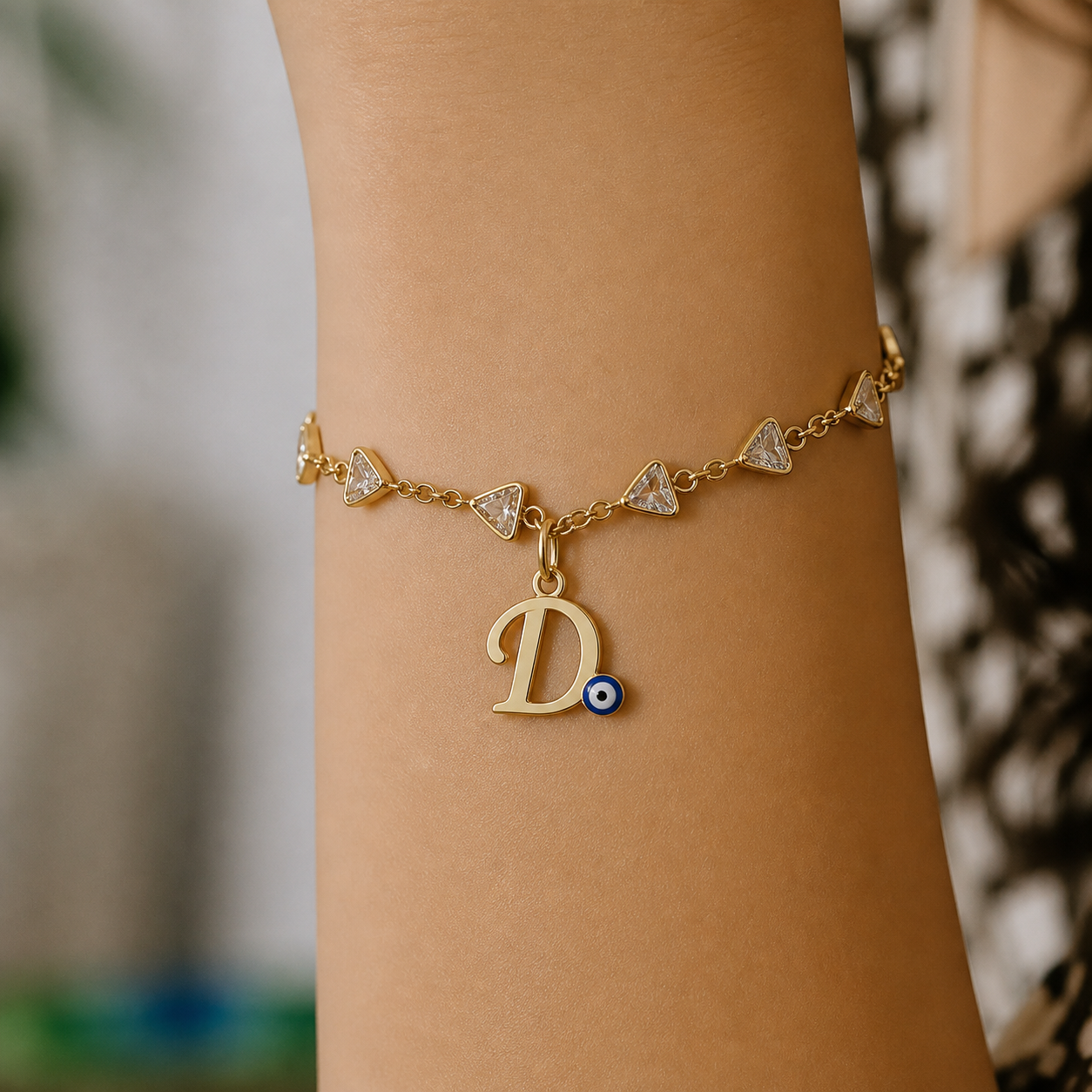 Name Initial Evil Eye AD Bracelet | All Letters Available