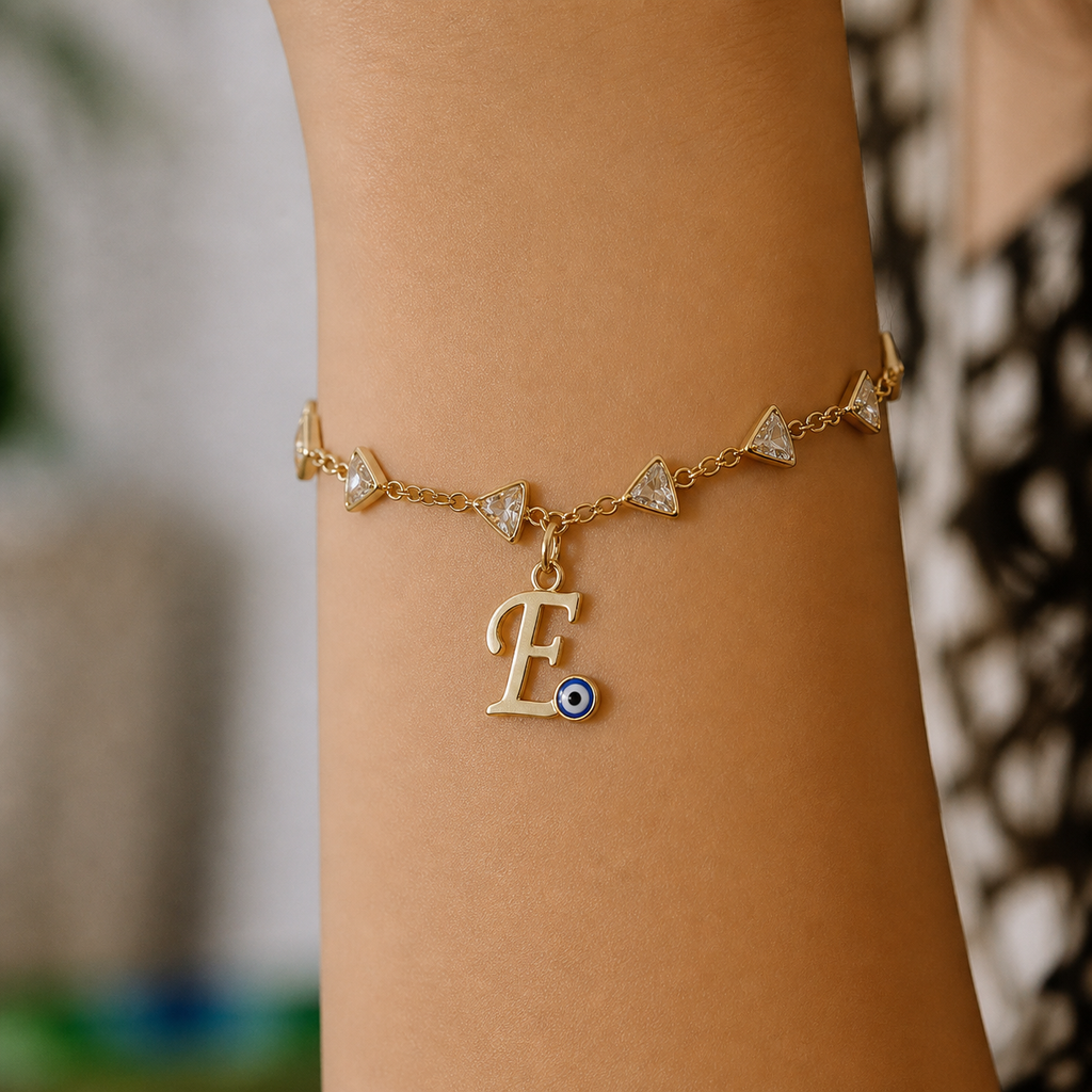 Name Initial Evil Eye AD Bracelet | All Letters Available