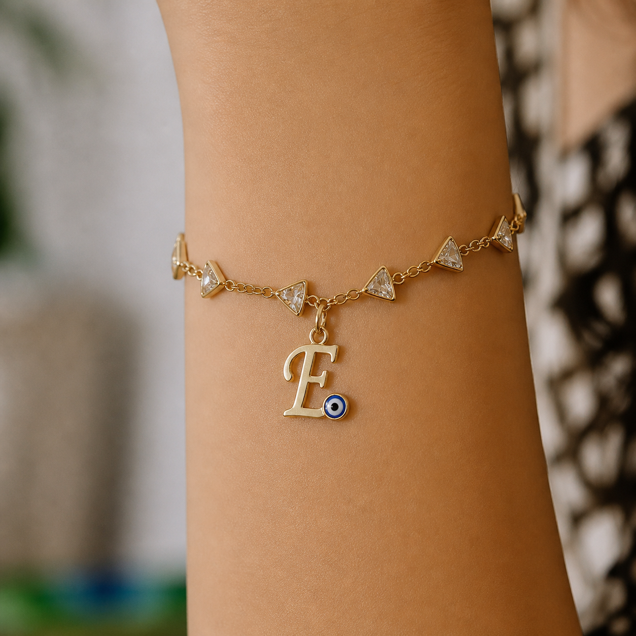 Name Initial Evil Eye AD Bracelet | All Letters Available
