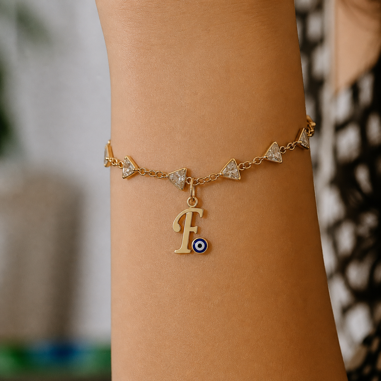 Name Initial Evil Eye AD Bracelet | All Letters Available