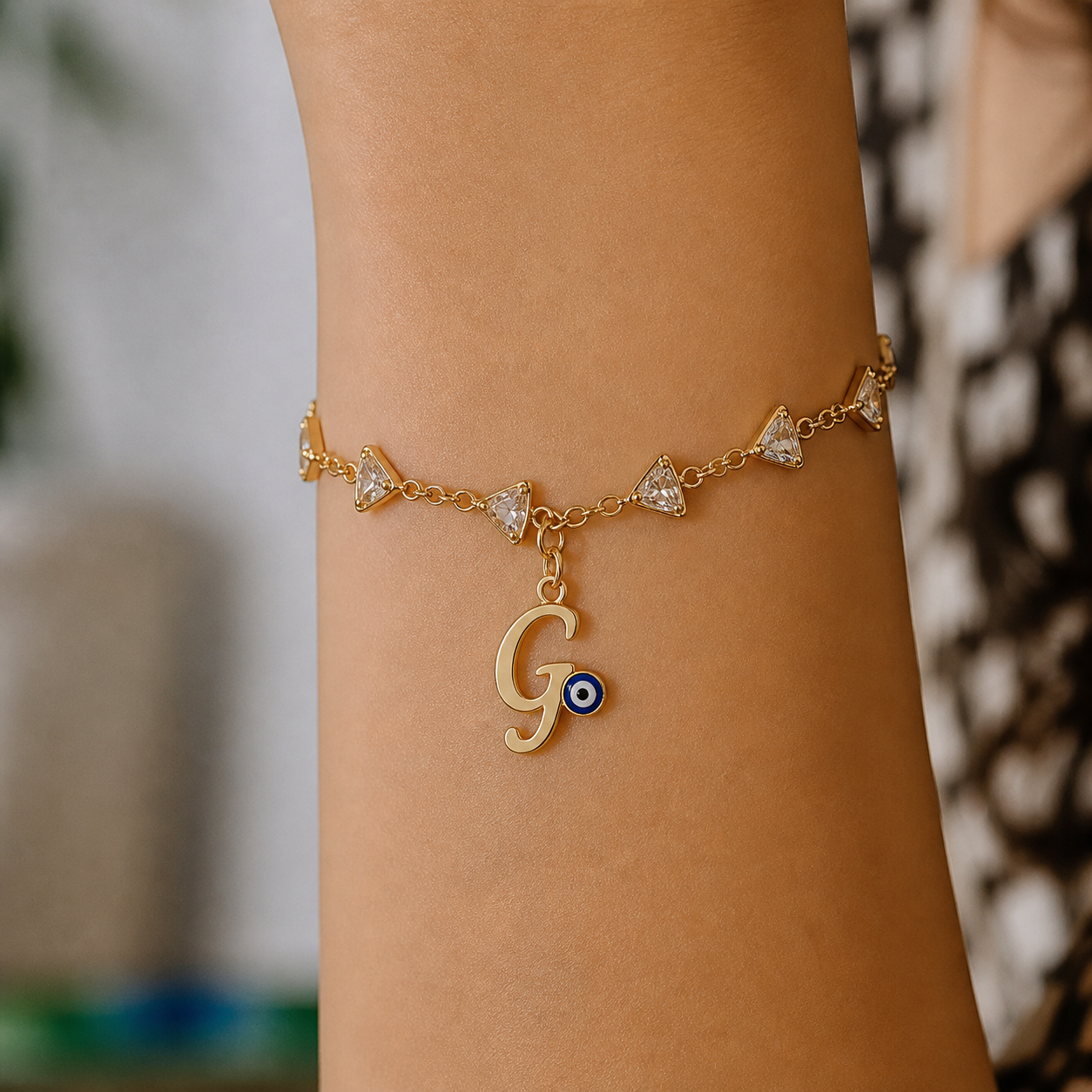 Name Initial Evil Eye AD Bracelet | All Letters Available