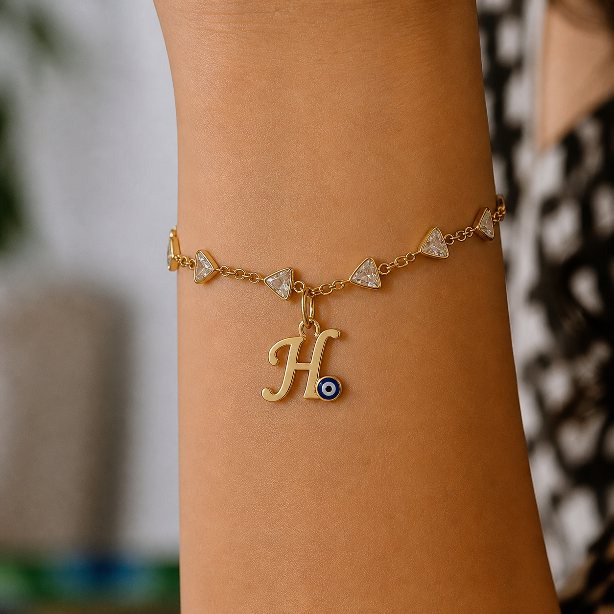 Name Initial Evil Eye AD Bracelet | All Letters Available