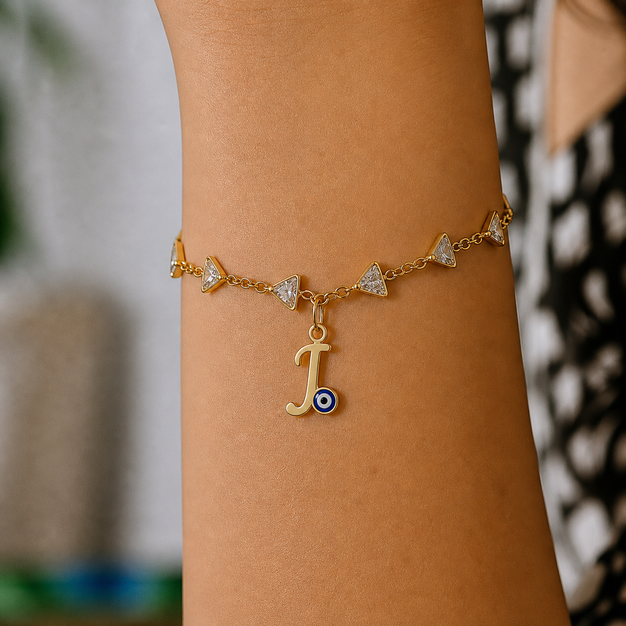 Name Initial Evil Eye AD Bracelet | All Letters Available
