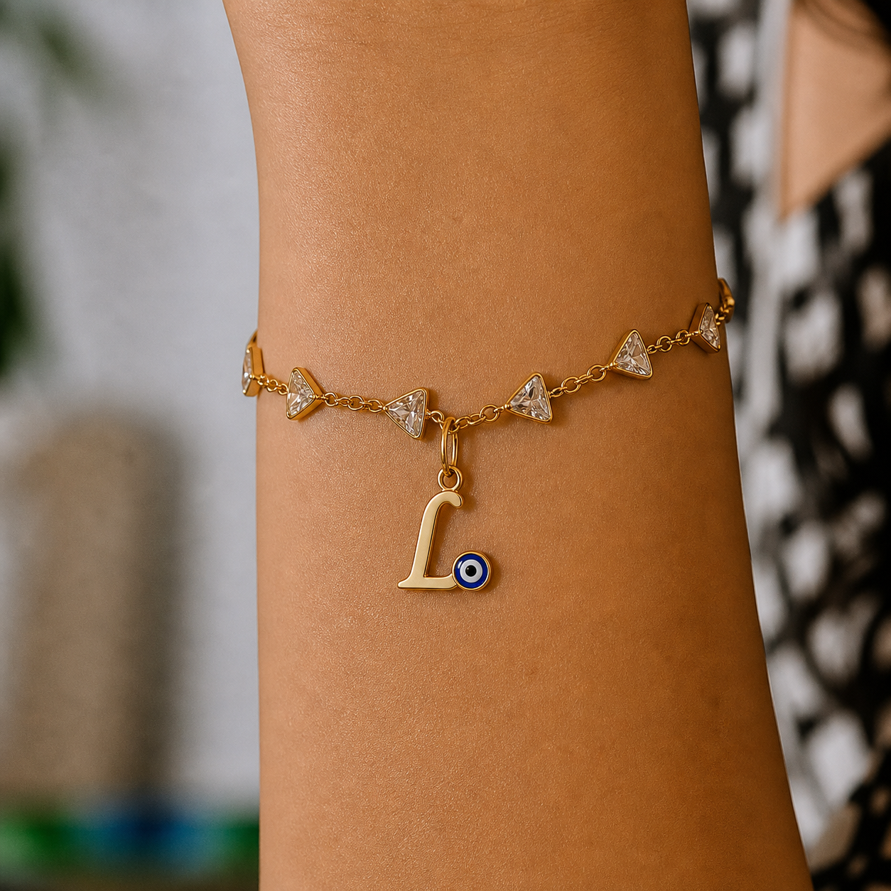 Name Initial Evil Eye AD Bracelet | All Letters Available