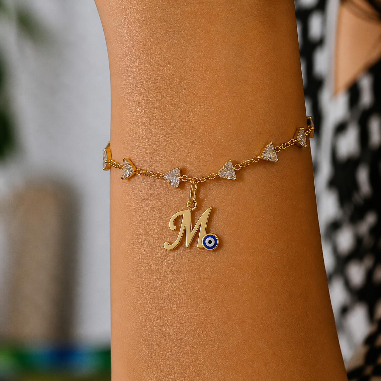 Name Initial Evil Eye AD Bracelet | All Letters Available