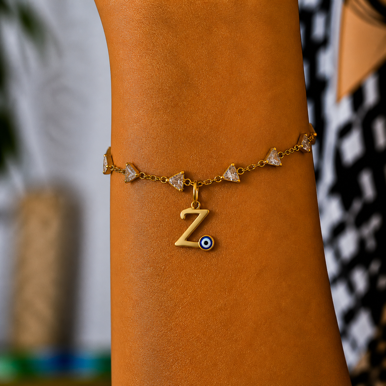 Name Initial Evil Eye AD Bracelet | All Letters Available