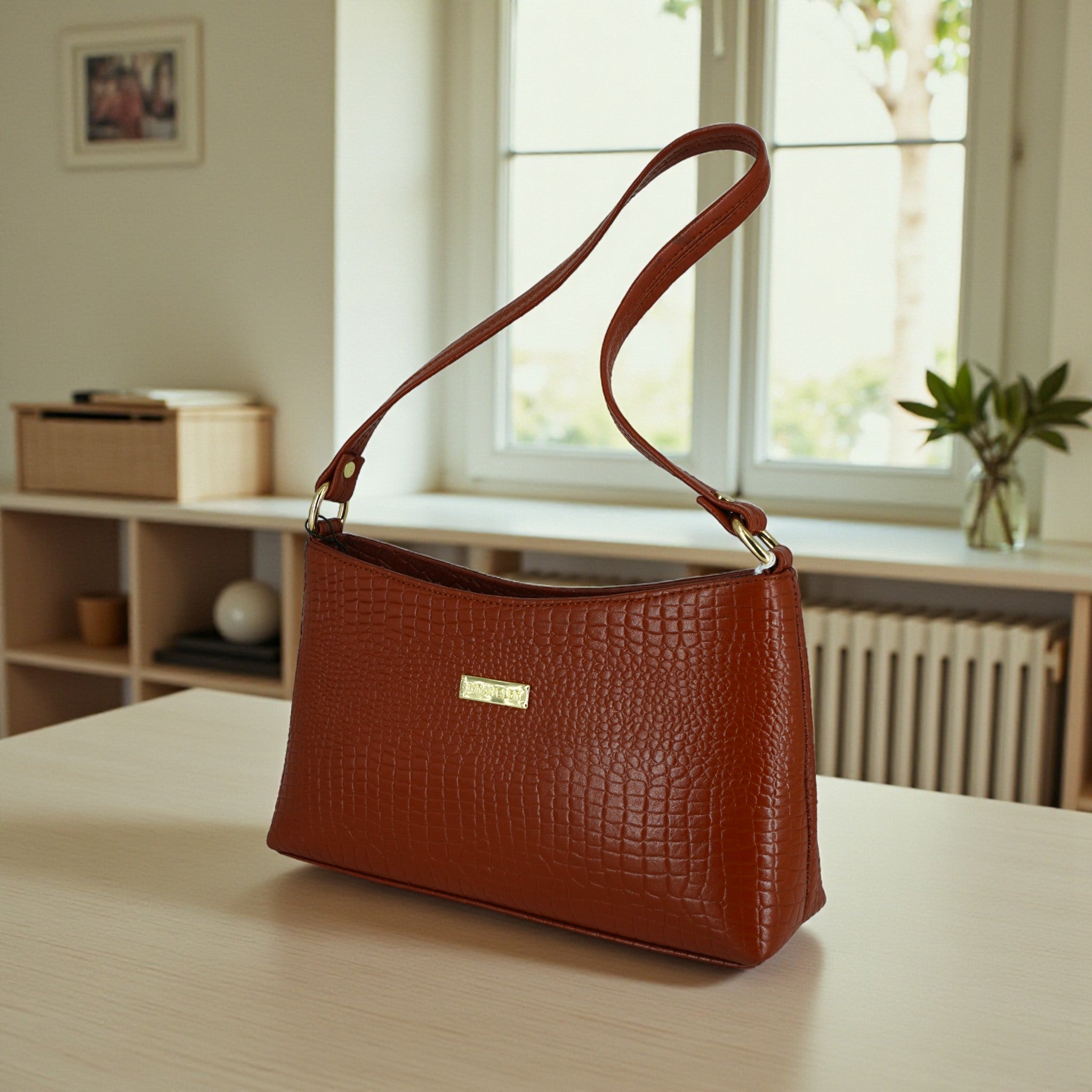 Shoulder Bag with Metal Accent