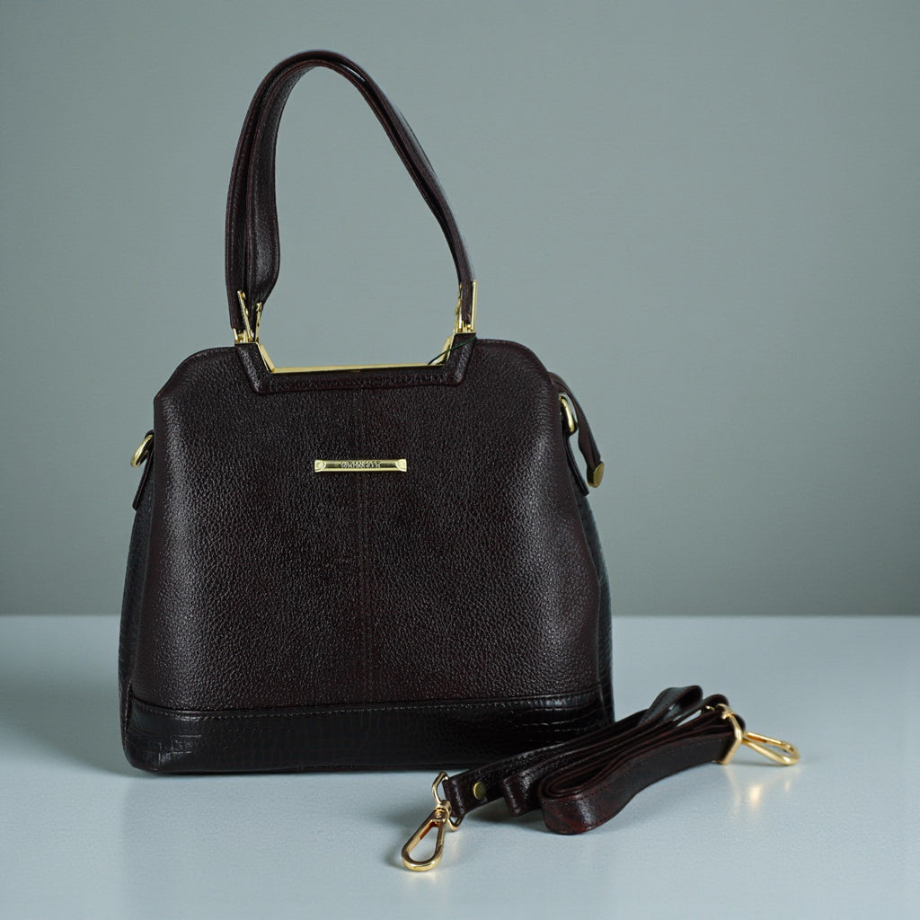 Wrangler  Women Coffee Brown Croc-Textured Structured Handheld Bag