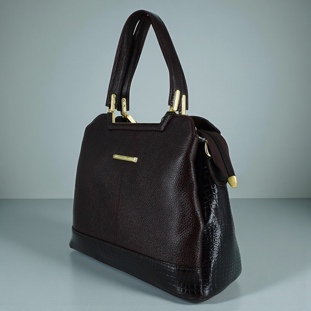 Wrangler  Women Coffee Brown Croc-Textured Structured Handheld Bag