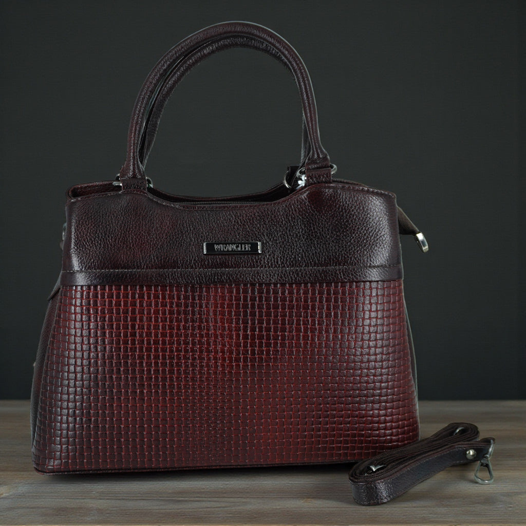 Wrangler Women Red and Black  Coffee Brown Croc-Textured Structured Handheld Bag