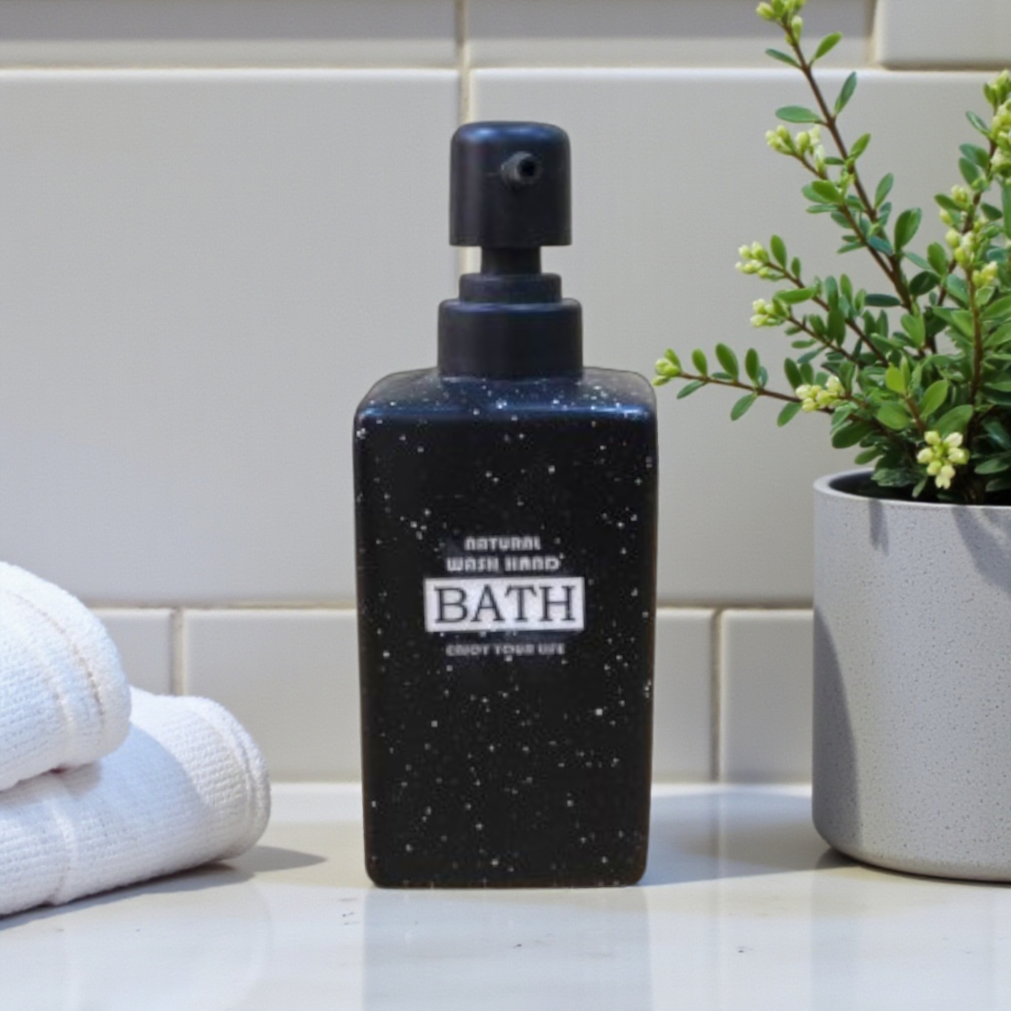 Bath Hand Soap Ceramic Liquid Soap Dispenser (Black)