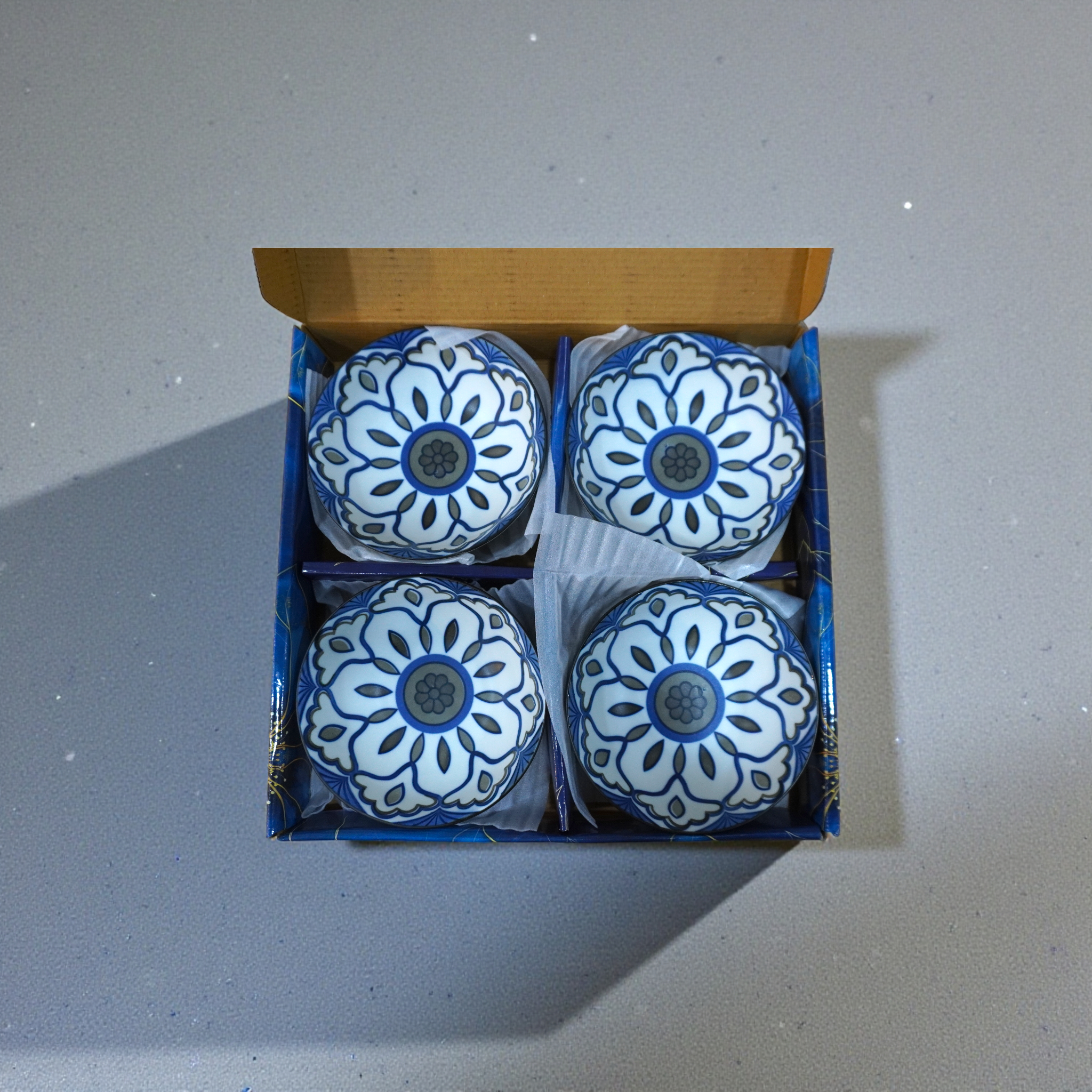 Lemon Tree Ceramic Matt Finish 4 Pc Bowl Set 11.5cm Snacks Nuts Dessert Serving 300ml Floral Print Embossed Design