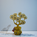 Decorative Evil Eye Protection Tree, Gold Metal Floral Design with Blue Eyes, Poly Stone Base, Home Decoration