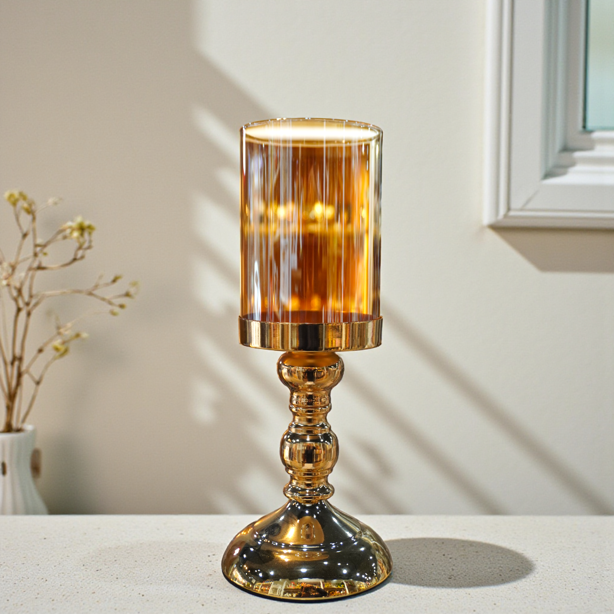 Gold Jia Pillar Candle Stand Lamp