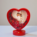 Heart-Shaped LED Photo Frame with Decorative Roses, Red and White Floral Design, Battery Operated