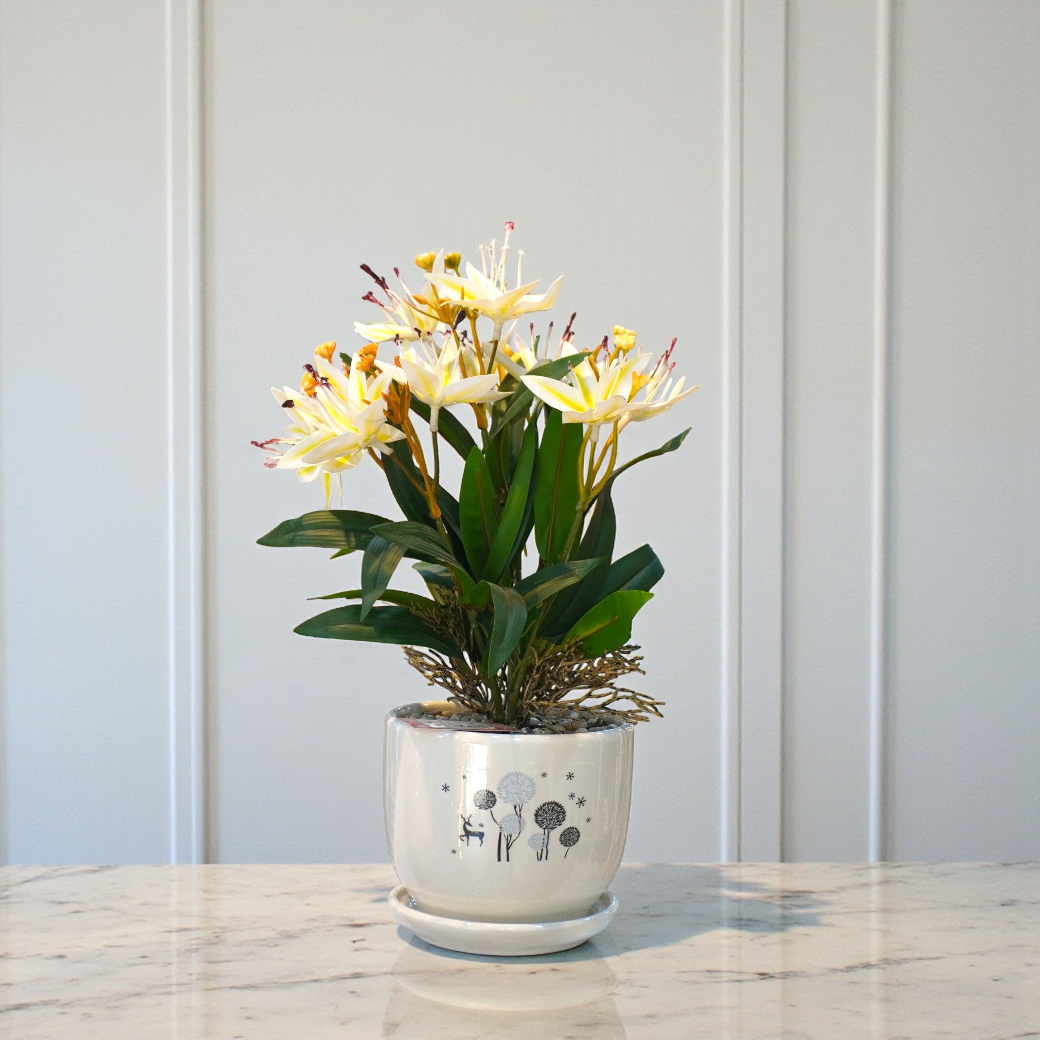 Foliyaj White & Purple Artificial Plant With Pot