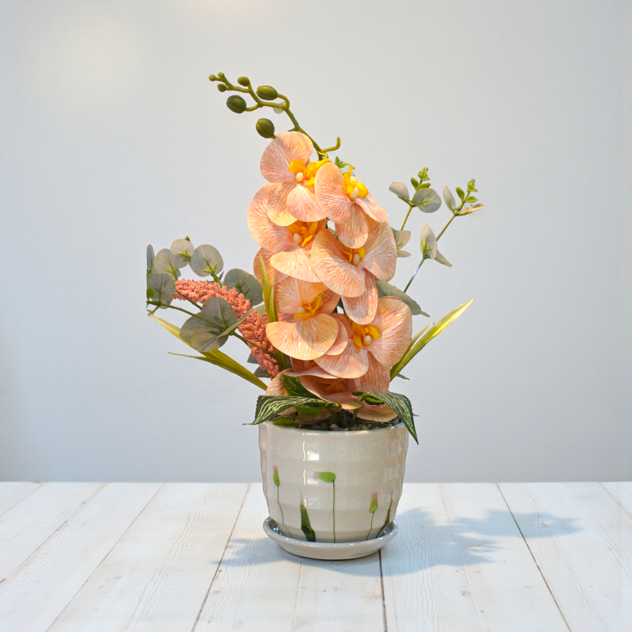 Contemporary Cymbidium Orchid Floral Flower Pot