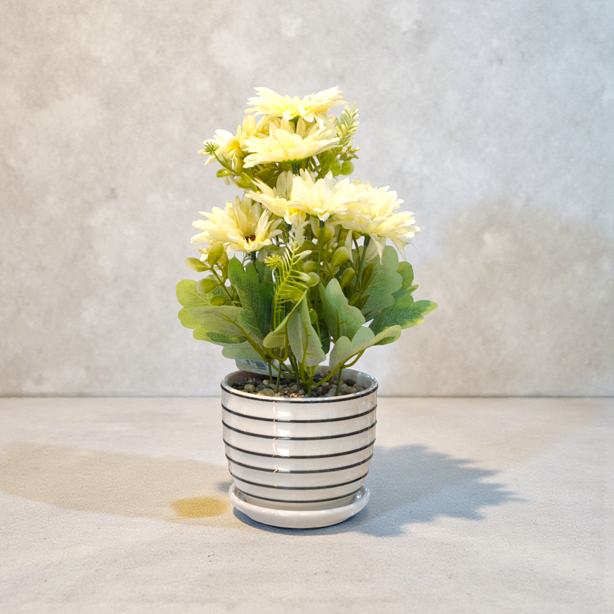 Green & Yellow Daisy Artificial Flowers With Pot Single Piece
