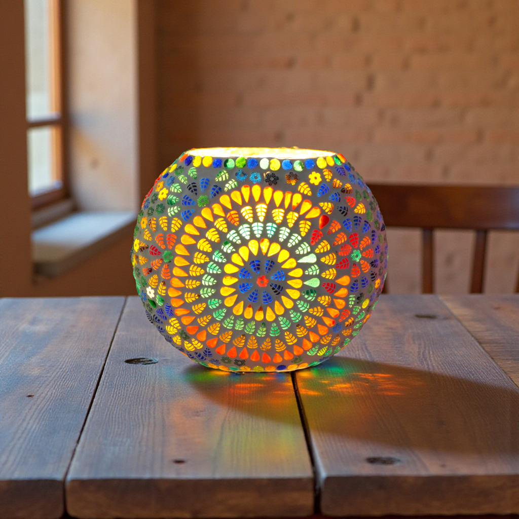 Handicraft Mosaic Table Lamp Combination of Colour Beads Mushroom Round Dome Shape Mosaic Bedside Table