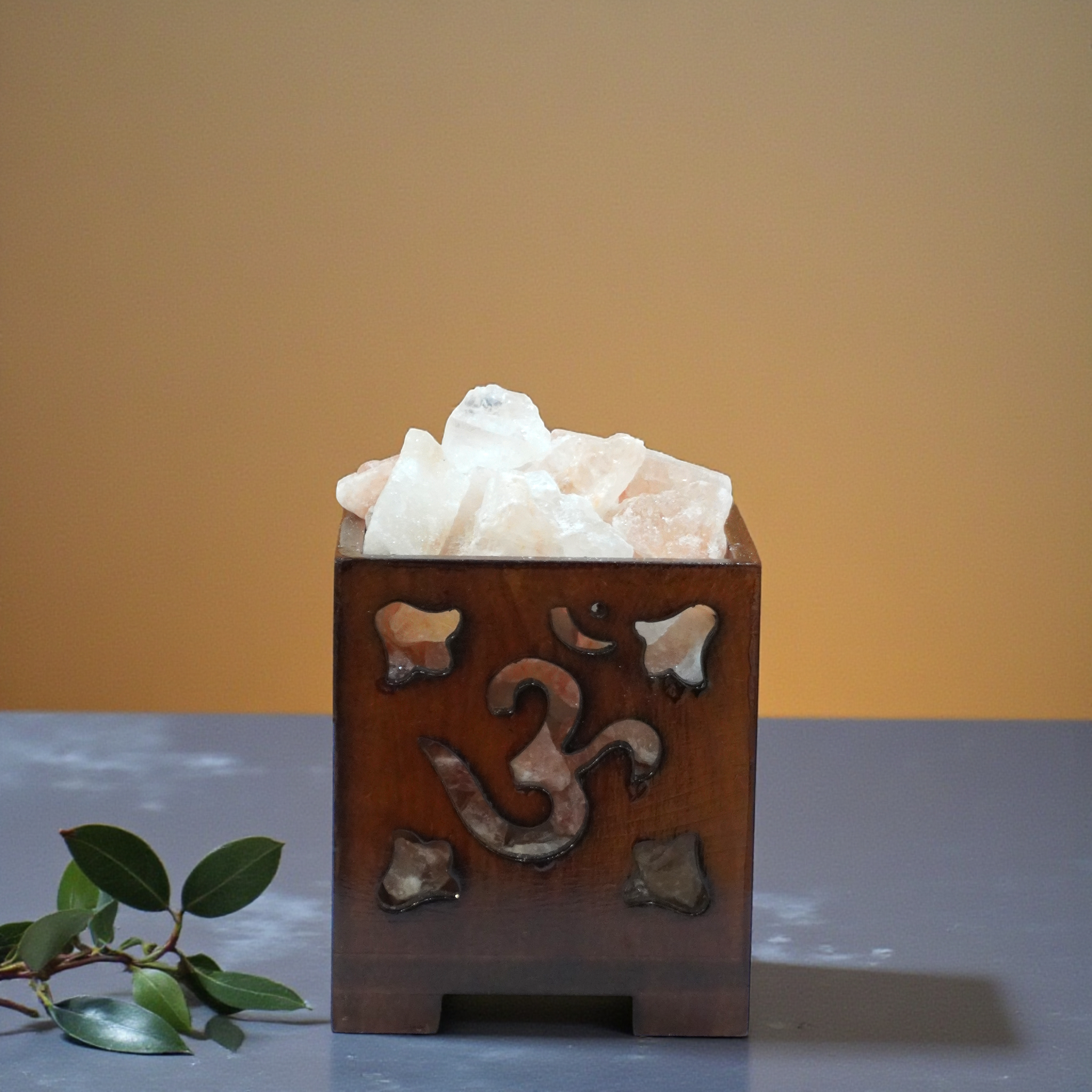 Om Brown Himalayan Rock Salt Lamp for Positive Energy