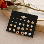 Classic Gold & Crystal Stud Earring Set – 12 Pairs