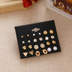 Classic Gold & Crystal Stud Earring Set – 12 Pairs