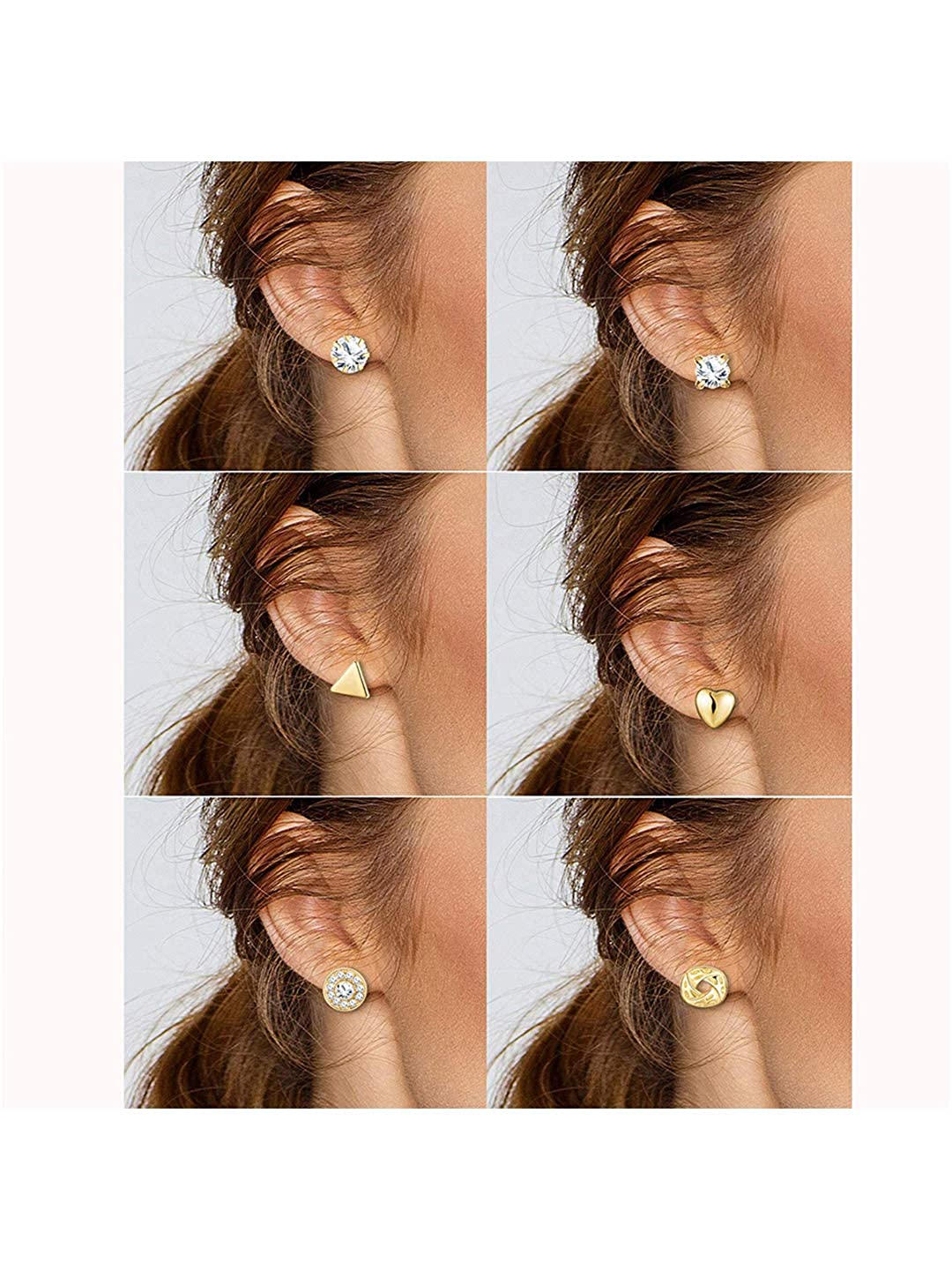 Classic Gold & Crystal Stud Earring Set – 12 Pairs