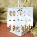 Elegant Gold & Pearl Earring Set – 9 Pairs