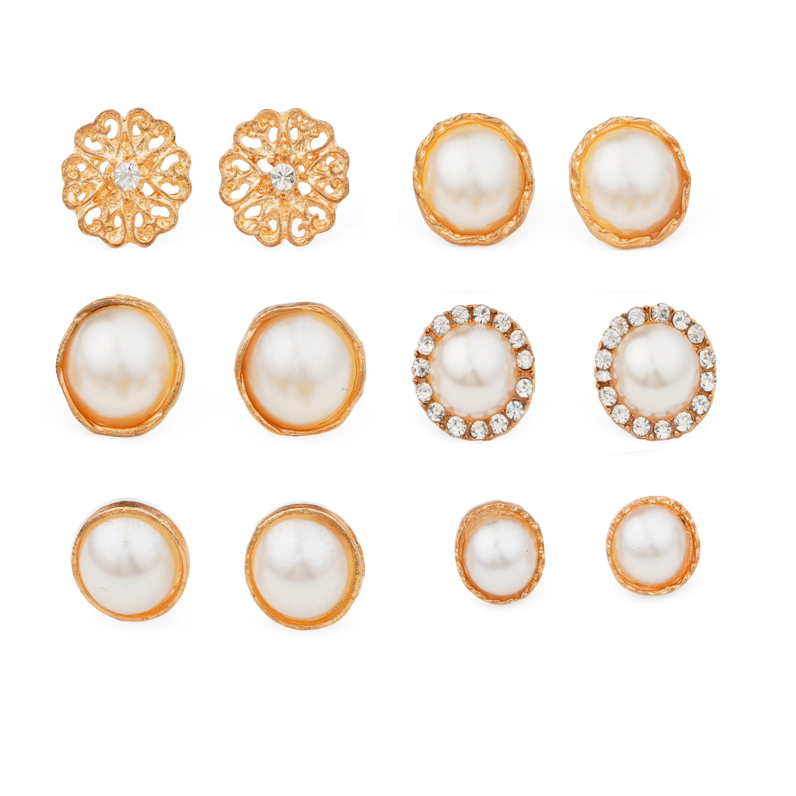 6-Pair Gold-Tone Pearl Earrings for Every Look