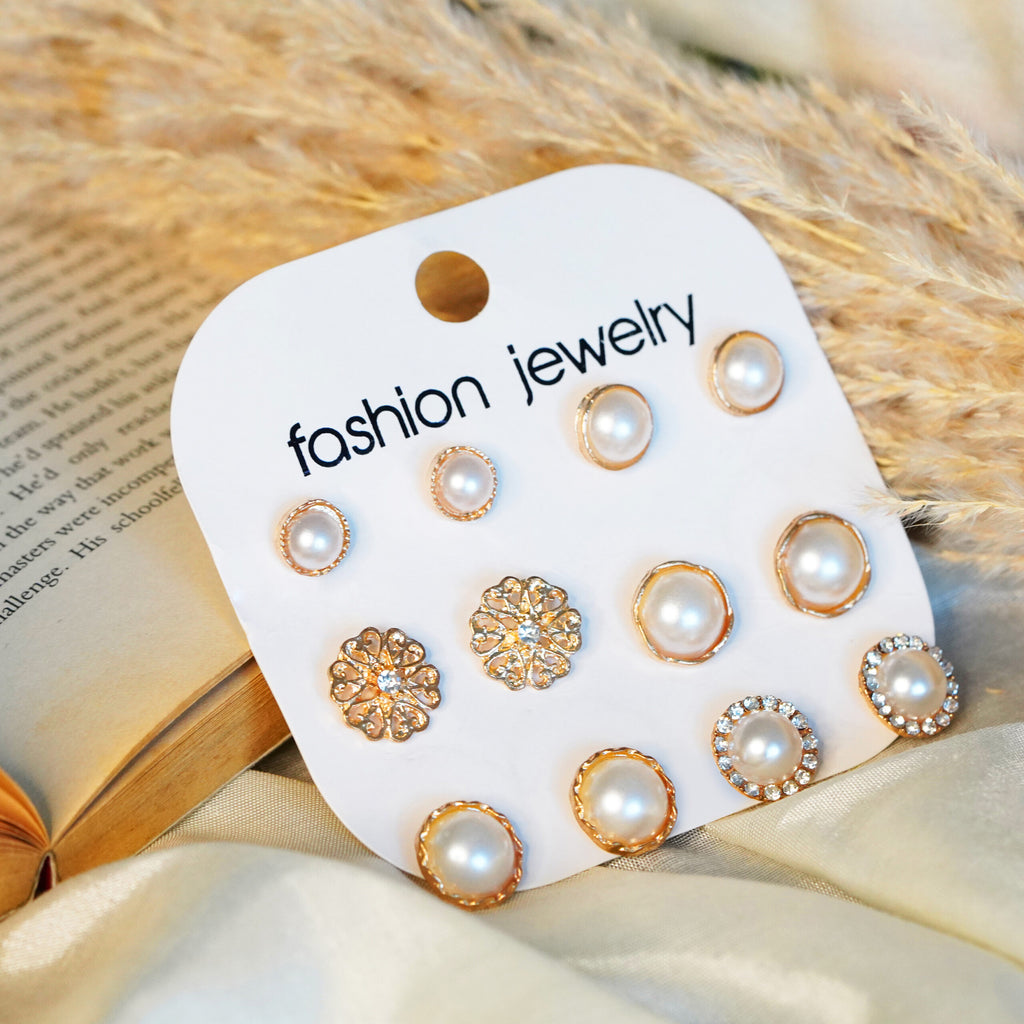 6-Pair Gold-Tone Pearl Earrings for Every Look