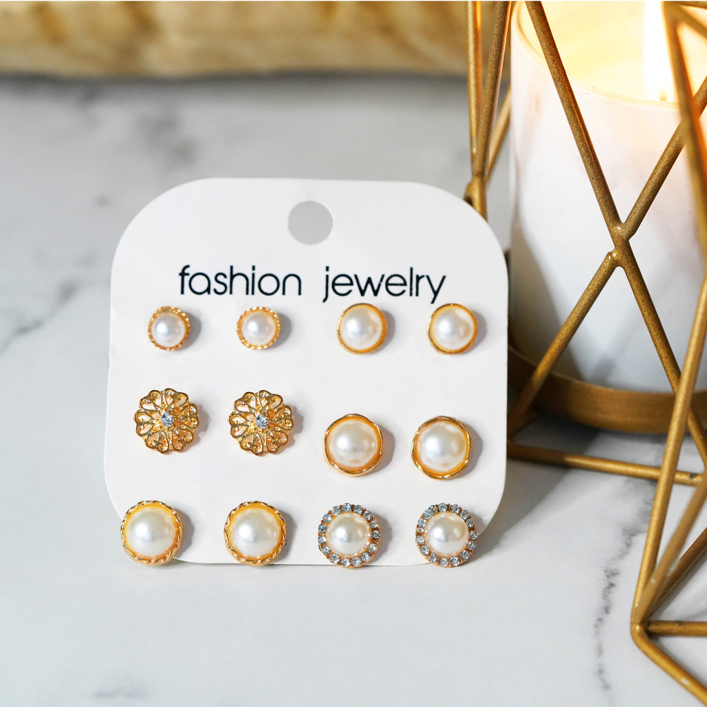 6-Pair Gold-Tone Pearl Earrings for Every Look
