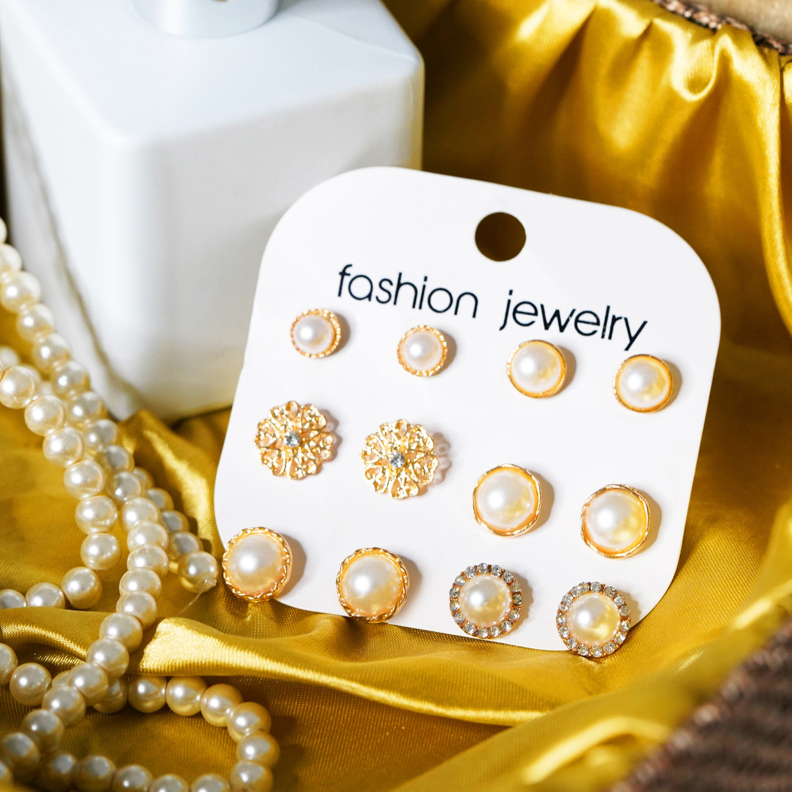 6-Pair Gold-Tone Pearl Earrings for Every Look