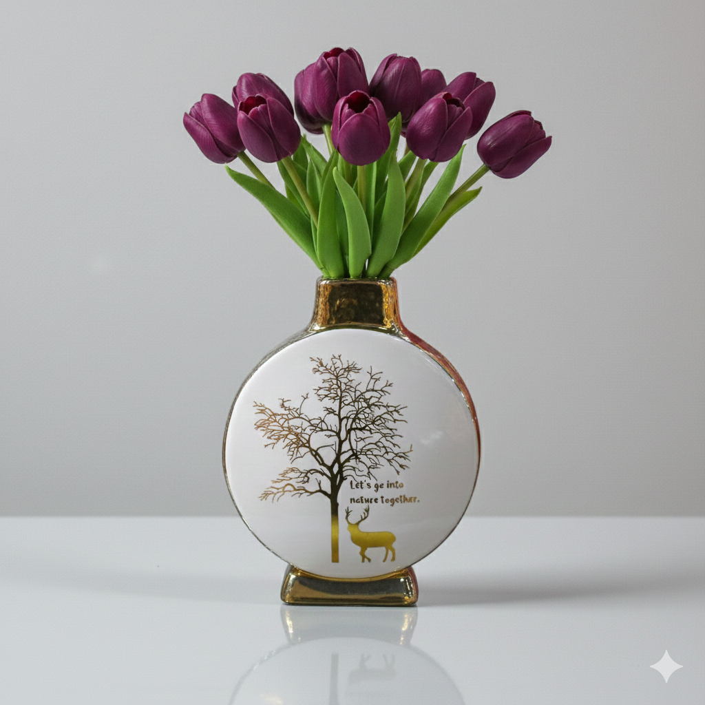 Flower Vase Decorative Exquisite White Golden Ceramic Vase