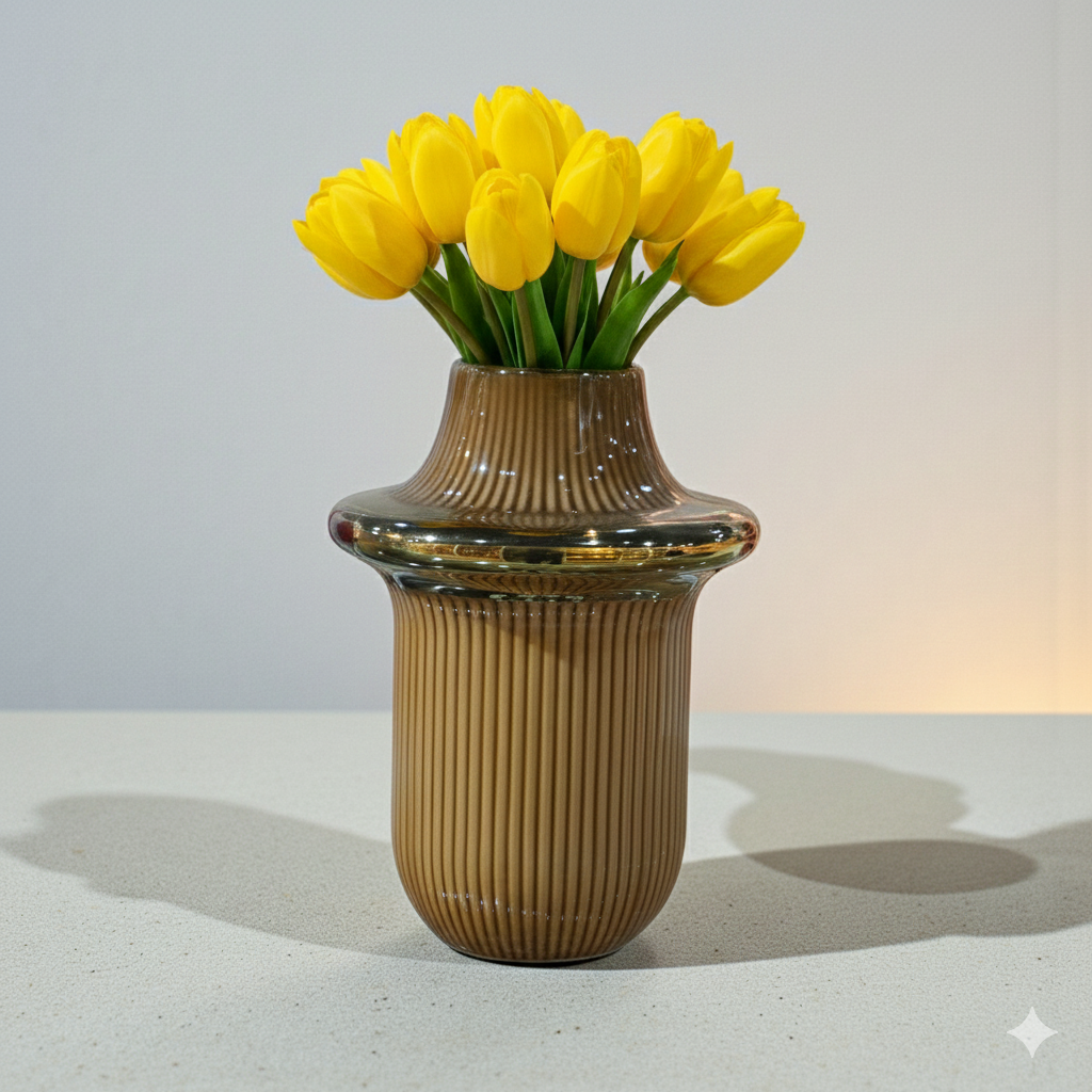 Rib Ring Orange Vase Flower Pot