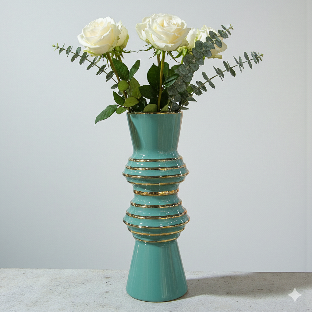 Art Deco Green and Gold Cup flower vase