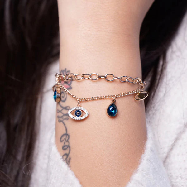 Rose Gold Layered Evil Eye Charm Bracelet