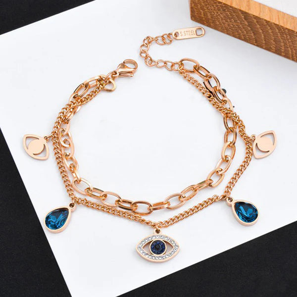 Rose Gold Layered Evil Eye Charm Bracelet