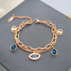 Rose Gold Layered Evil Eye Charm Bracelet