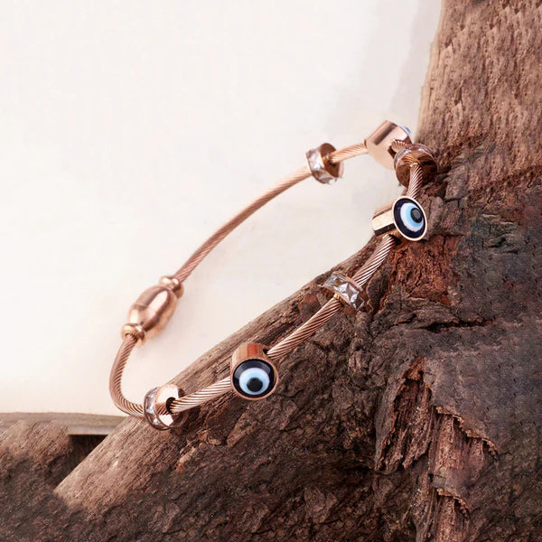 Rose Gold Evil Eye Charm Bracelet