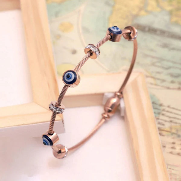 Rose Gold Evil Eye Charm Bracelet