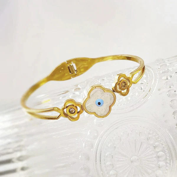 Gold Clover Evil Eye Bracelet