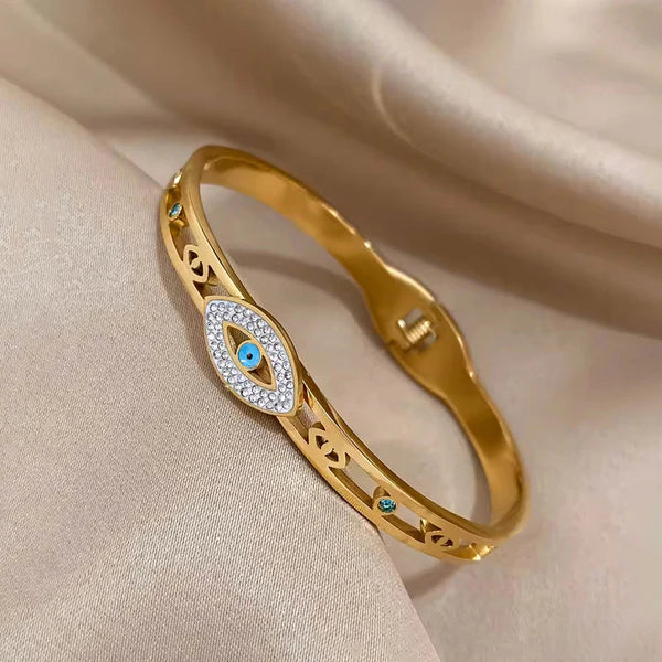 Evil Eye Gold Bangle Bracelet
