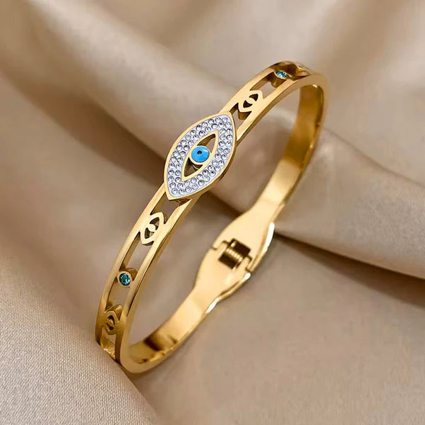 Evil Eye Gold Bangle Bracelet