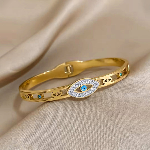 Evil Eye Gold Bangle Bracelet
