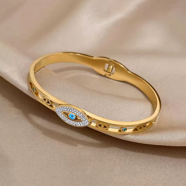 Evil Eye Gold Bangle Bracelet