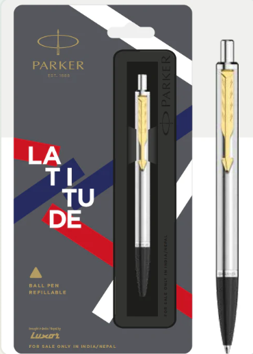 Parker Latitude Shiny Chrome Ball Pen with Gold Trim