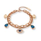 Rose Gold Layered Evil Eye Charm Bracelet