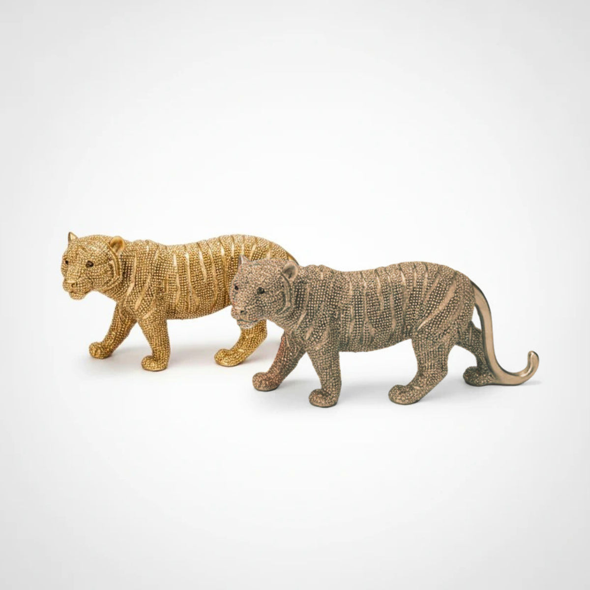 Rhinestone Tiger Figurine Set – Gold & Silver Décor Statues
